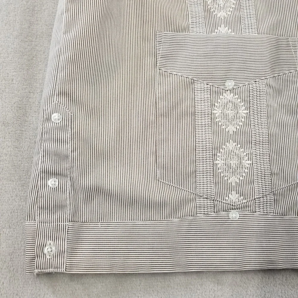 Vtg David Taylor Guayabera Shirt M Gray White Striped Embroidered Camp‎ Sears